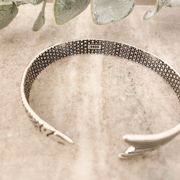 925 Sterling Silver Cuff Bracelet Fish Bracelet Modern Silver Bangle Bracelet - Picture 4 of 8
